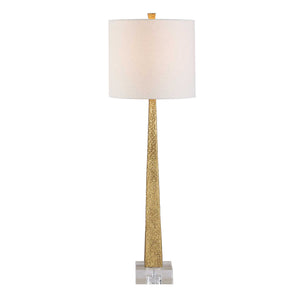 Uttermost Antique Brass Iron Buffet Lamp with Linen Drum Shade for Console Tables
