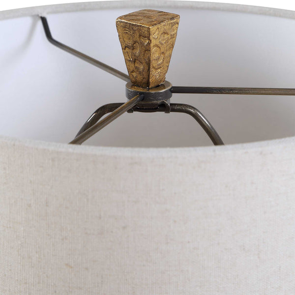 Uttermost Antique Brass Iron Buffet Lamp with Linen Drum Shade for Console Tables