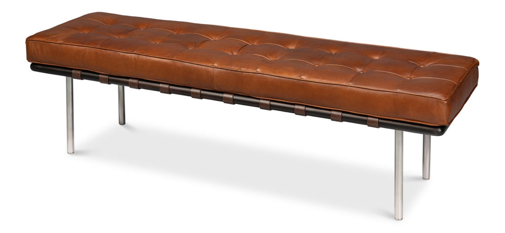 Sarreid Prince Albert Bench Vintage Havana Leather - Luxurious Cigar Seating With Top Grain Cowhide Comfort Brown  30816