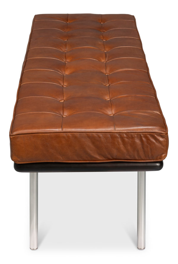 Sarreid Prince Albert Bench Vintage Havana Leather - Luxurious Cigar Seating With Top Grain Cowhide Comfort Brown  30816