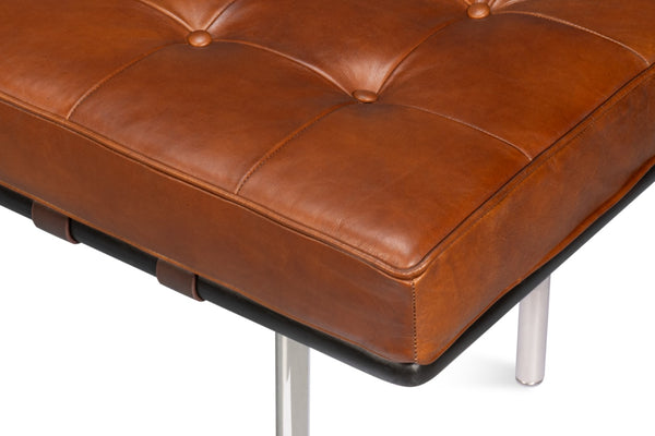 Sarreid Prince Albert Bench Vintage Havana Leather - Luxurious Cigar Seating With Top Grain Cowhide Comfort Brown  30816