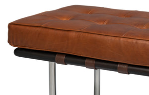 Sarreid Prince Albert Bench Vintage Havana Leather - Luxurious Cigar Seating With Top Grain Cowhide Comfort Brown  30816