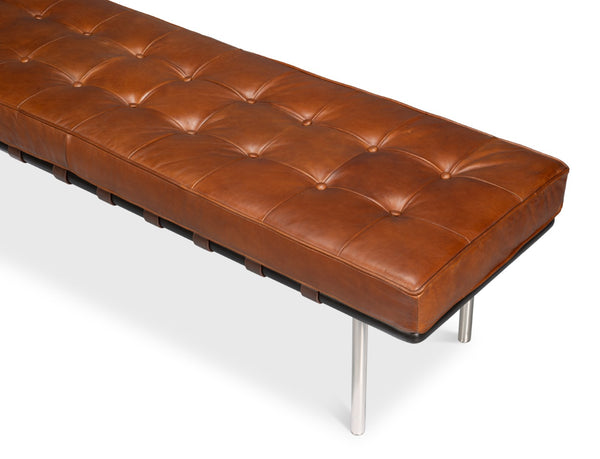 Sarreid Prince Albert Bench Vintage Havana Leather - Luxurious Cigar Seating With Top Grain Cowhide Comfort Brown  30816