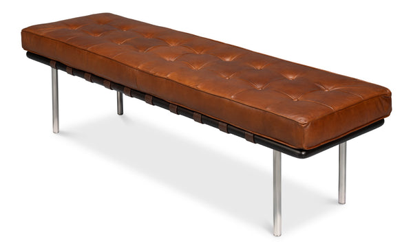 Sarreid Prince Albert Bench Vintage Havana Leather - Luxurious Cigar Seating With Top Grain Cowhide Comfort Brown  30816