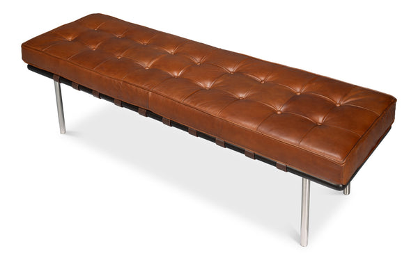 Sarreid Prince Albert Bench Vintage Havana Leather - Luxurious Cigar Seating With Top Grain Cowhide Comfort Brown  30816