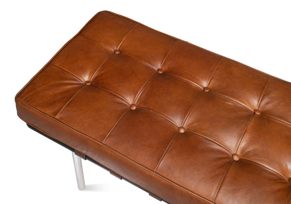 Sarreid Prince Albert Bench Vintage Havana Leather - Luxurious Cigar Seating With Top Grain Cowhide Comfort Brown  30816