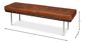 Sarreid Prince Albert Bench Vintage Havana Leather - Luxurious Cigar Seating With Top Grain Cowhide Comfort Brown  30816