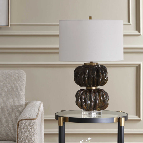 Uttermost Jaudon Ceramic Table Lamp with Linen Drum Shade and Crystal Brass Accents