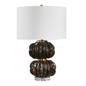 Uttermost Jaudon Ceramic Table Lamp with Linen Drum Shade and Crystal Brass Accents