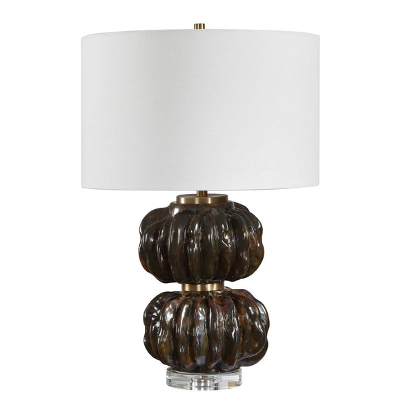 Uttermost Jaudon Ceramic Table Lamp with Linen Drum Shade and Crystal Brass Accents