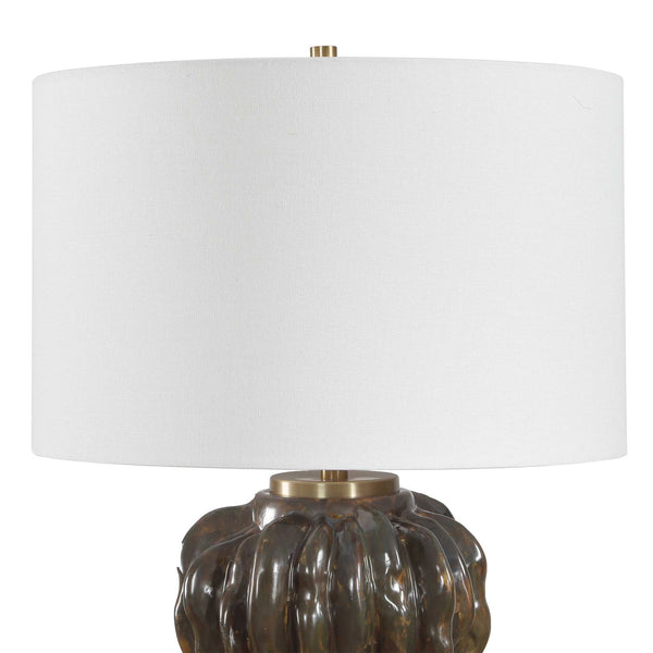 Uttermost Jaudon Ceramic Table Lamp with Linen Drum Shade and Crystal Brass Accents