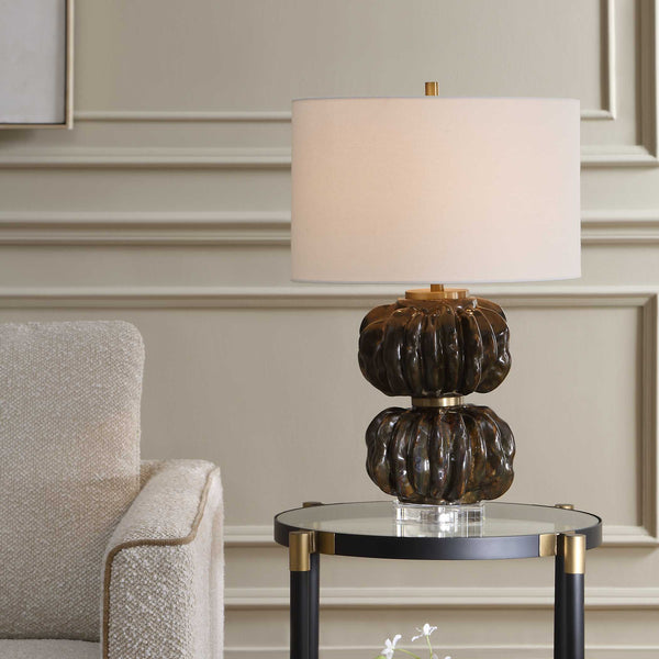 Uttermost Jaudon Ceramic Table Lamp with Linen Drum Shade and Crystal Brass Accents