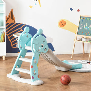 English Elm Qaba Foldable Toddler Slide and Basketball Hoop Playset with Deer Design Hdpe W2225P200820