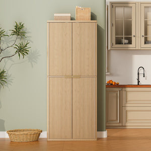 English Elm 72" Fluted Pantry Cabinet Tall Freestanding Kitchen Organizer with Sculpted Wood Doors Oak W1820P379274