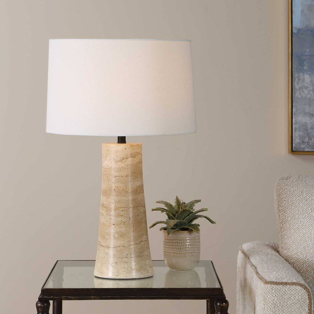 Uttermost Uttermost Delmani Travertine Base Linen Shade Lamp for Patios and Living Rooms 30822