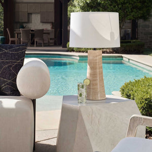 Uttermost Delmani Travertine Base Linen Shade Lamp for Patios and Living Rooms