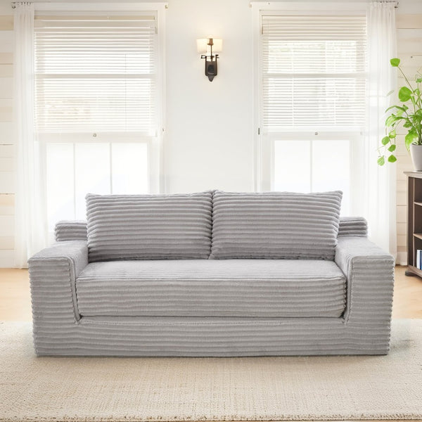 English Elm Loveseat Convertible Corduroy Sofa Bed with Memory Foam Steel Frame for Small Spaces Grey W2959P425089