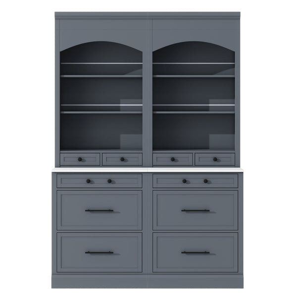 English Elm Modern 83.7in Tall Kitchen Pantry Set of 2 with Faux Marble Countertops, Durable Storage and Anti-Tip Safety Gray SP000075AAE