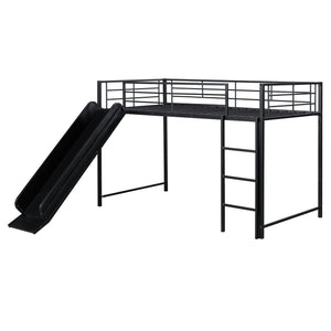 English Elm Twin Twin over Twin metal bunk bed with slide, guardrails and convertible loft design for safety and playfulness Black SF000169AAB
