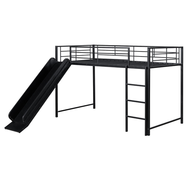 English Elm Twin Twin over Twin metal bunk bed with slide, guardrails and convertible loft design for safety and playfulness Black SF000169AAB