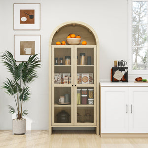 English Elm 70.28" Tall Arched Kitchen Pantry - Modern Farmhouse Cabinet With Adjustable Shelves For Versatile Storage W688P204446