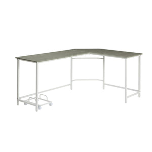 English Elm L-Shape Industrial Corner Computer Desk with Rolling Tower Holder, Metal Base, Gray Wood & White Trim B016P311317