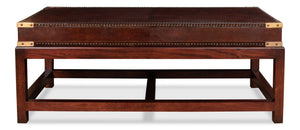 Sarreid Winchester Coffee Table - Elegant Antique Brown Leather & Wood Design For Stylish Living Rooms Brown  30842