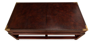 Sarreid Winchester Coffee Table - Elegant Antique Brown Leather & Wood Design For Stylish Living Rooms Brown  30842