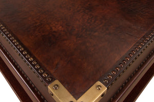 Sarreid Winchester Coffee Table - Elegant Antique Brown Leather & Wood Design For Stylish Living Rooms Brown  30842