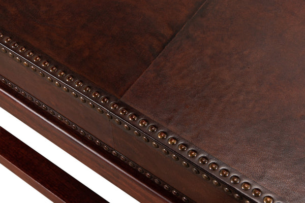 Sarreid Winchester Coffee Table - Elegant Antique Brown Leather & Wood Design For Stylish Living Rooms Brown  30842