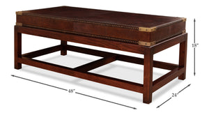 Sarreid Winchester Coffee Table - Elegant Antique Brown Leather & Wood Design For Stylish Living Rooms Brown  30842