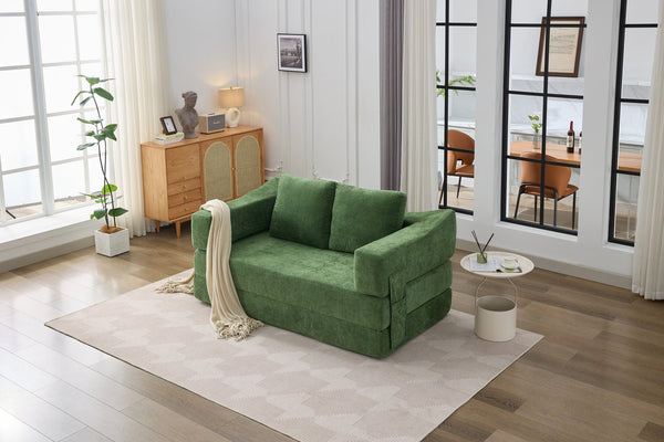 English Elm Modern Modular Chenille Sofa Bed Fold-Out Convertible Floor Couch with Removable Backrest & Pockets in Green W1829P192398