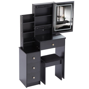English Elm 29.2" Compact Vanity Set With Led Mirror, Cushioned Stool & Ample Storage For Small Spaces W936P202365