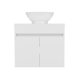 English Elm Vessel Manchester Vanity with Vessel Sink, Two Drawers & Open Shelf, White MDF, Space-Saving Design B070P316858