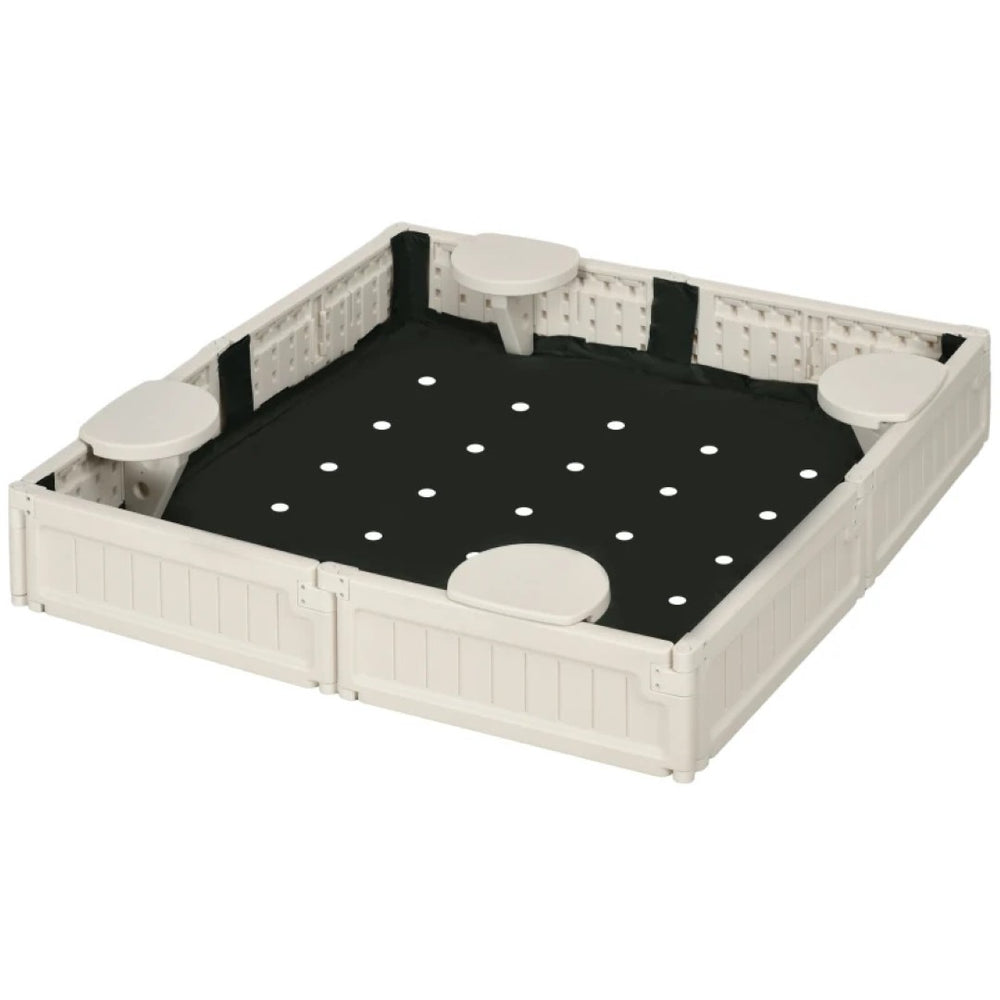 English Elm Easy Assembly Hdpe Kids Outdoor Sandbox with Four Corner Seats and Waterproof Cover T3971P438808