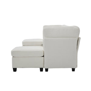 English Elm UNITED Modular 6-Seat Sectional Sofa with Removable Ottoman, Storage Compartments, Convertible Comfort Beige W1568S00242