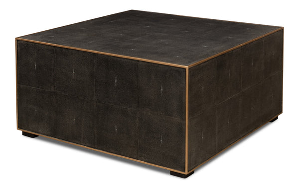 Sarreid Midnight Coffee Table - Elegant Antique Gray Wood With Luxurious Gold Leather Trim For Modern Homes Grey  30877
