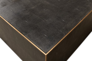 Sarreid Midnight Coffee Table - Elegant Antique Gray Wood With Luxurious Gold Leather Trim For Modern Homes Grey  30877