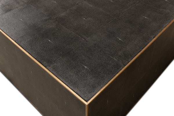 Sarreid Midnight Coffee Table - Elegant Antique Gray Wood With Luxurious Gold Leather Trim For Modern Homes Grey  30877