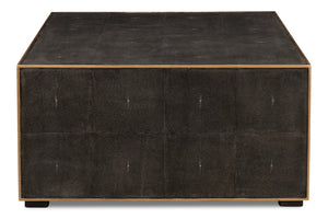 Sarreid Midnight Coffee Table - Elegant Antique Gray Wood With Luxurious Gold Leather Trim For Modern Homes Grey  30877