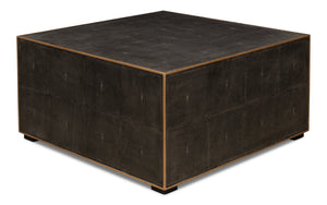 Sarreid Midnight Coffee Table - Elegant Antique Gray Wood With Luxurious Gold Leather Trim For Modern Homes Grey  30877