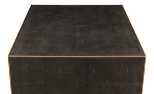 Sarreid Midnight Coffee Table - Elegant Antique Gray Wood With Luxurious Gold Leather Trim For Modern Homes Grey  30877