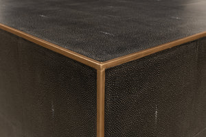 Sarreid Midnight Coffee Table - Elegant Antique Gray Wood With Luxurious Gold Leather Trim For Modern Homes Grey  30877