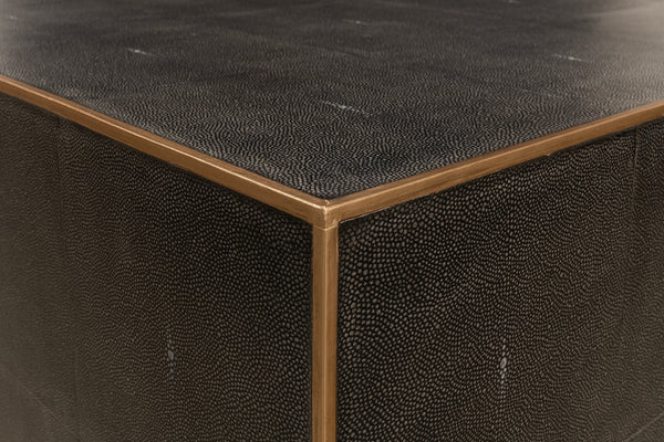 Sarreid Midnight Coffee Table - Elegant Antique Gray Wood With Luxurious Gold Leather Trim For Modern Homes Grey  30877