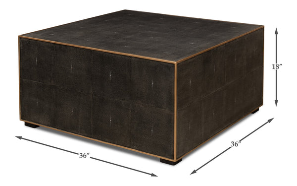 Sarreid Midnight Coffee Table - Elegant Antique Gray Wood With Luxurious Gold Leather Trim For Modern Homes Grey  30877