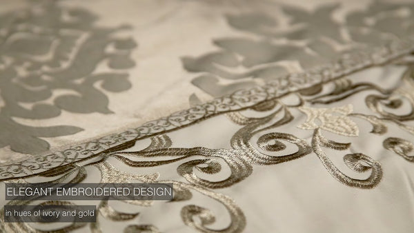 English Elm Hillcrest 10-Piece King Comforter Set – Luxurious Damask Jacquard With Elegant Embroidery In Ivory B340P341929