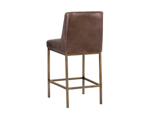 Sunpan Leighland Classic Barstool with Antique Brass Frame and Diamond-Stitched Faux Leather Upholstery Havana Dark Brown