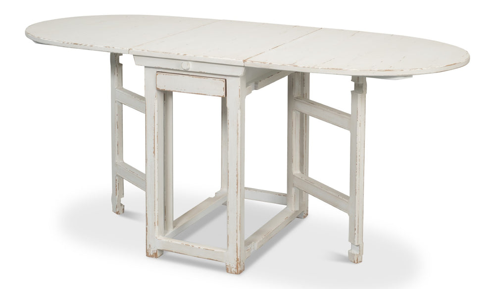 Sarreid Charlie's Wooden Dropleaf Table - Elegant Whitewash Finish, Space-saving Design For Stylish Living White  30884