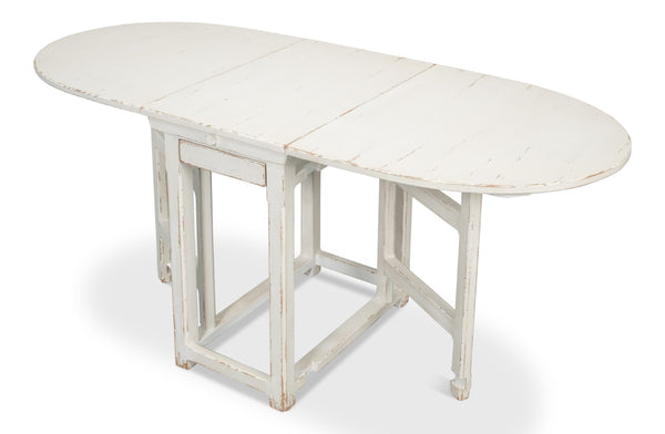 Sarreid Charlie's Wooden Dropleaf Table - Elegant Whitewash Finish, Space-saving Design For Stylish Living White  30884