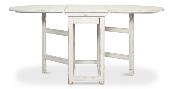 Sarreid Charlie's Wooden Dropleaf Table - Elegant Whitewash Finish, Space-saving Design For Stylish Living White  30884